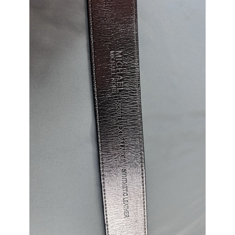 Michael Kors MK Logo Belt XL Black Reversible Synthetic Leather Silver Buckle - Picture 3 of 4